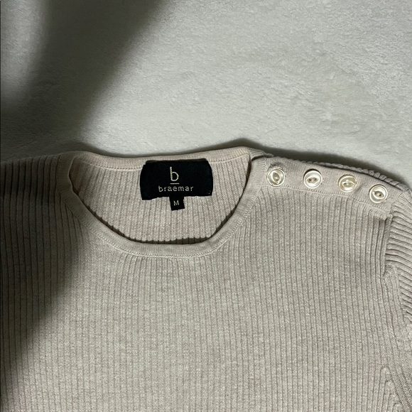Braemar Neutral Ribbed Button-Shoulder Sweater - Picture 2 of 3